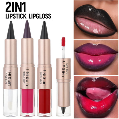 Black Brown Tapered Lip Liner Contour Pencil Double Head Mirror Plumping Lip Glaze Crystal Lip Gloss Sexy Red Lips Tint Makeup