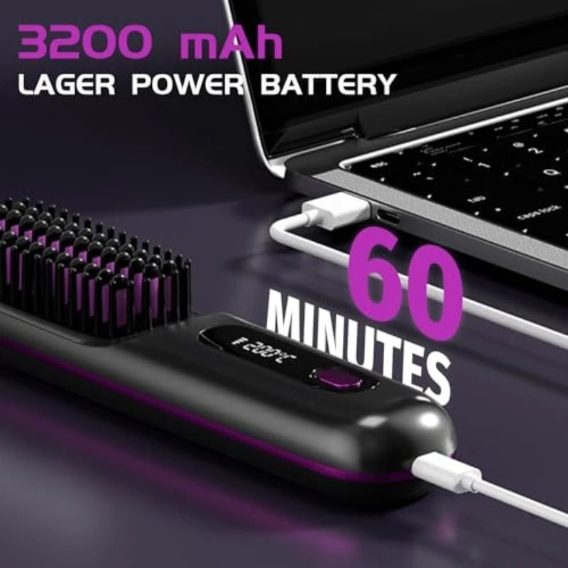 Upgrade Portable Straightener Brushs for Travel with LCD Temperature Display Fast Heating Cordless Mini Hair Brushs for Women