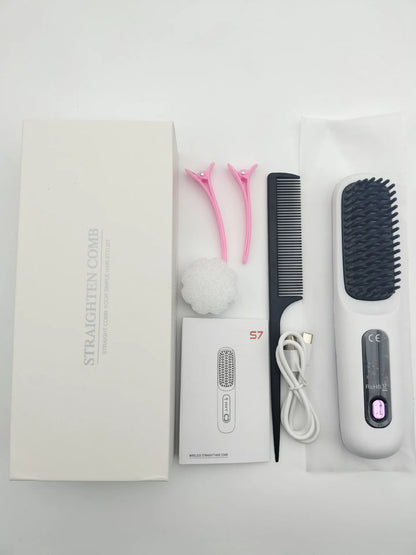 Upgrade Portable Straightener Brushs for Travel with LCD Temperature Display Fast Heating Cordless Mini Hair Brushs for Women