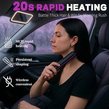 Upgrade Portable Straightener Brushs for Travel with LCD Temperature Display Fast Heating Cordless Mini Hair Brushs for Women